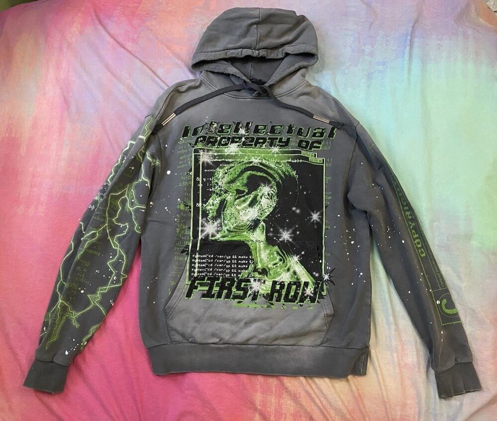FIRST ROW Intellectual Property Rhinestone Hoody Studded Distressed Fade Size M
